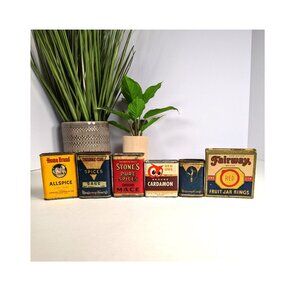 VTG Antique Spice Tins and Canning Rings Box Set of 6 Retro Kitchen Collectible